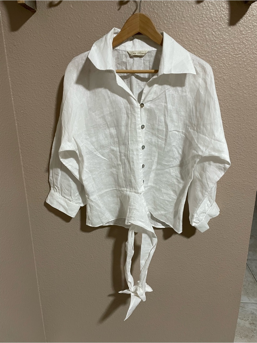 White Tie-Front Button-Down Linen Shirt